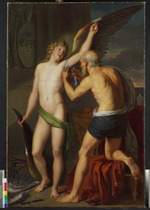 Dädalus bindet Ikarus die Flügel an